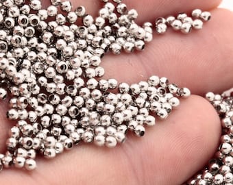 50 Pcs Rhodium Plated Beads,Spacer Beads,Hollow Beads,Tiny Spacer Beads,Bracelet Beads,Round Beads,Silver Plated Findings 2mm SLVR-90
