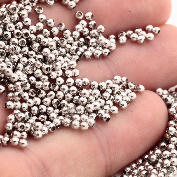 50 Pcs Rhodium Plated Beads,Spacer Beads,Hollow Beads,Tiny Spacer Beads,Bracelet Beads,Round Beads,Silver Plated Findings 2mm SLVR-90