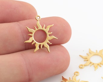 2 pièces 18x20mm 24k brillant plaqué or breloques soleil, pendentif soleil, médaillon soleil, pendentif collier, bijoux soleil, accessoires plaqués or, GLD-1443