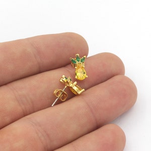Gold Pineapple Fruit Earrings, Pineapple Pendant, Cz Fruit Earrings, Tropical Fruit Cubic Zirconia Charms , Cz Earrings,( 7x14mm) EAR-271