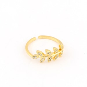 24k Shiny Gold Plated Micro Pave Leaf Ring,Adjustable Ring,Adjustable Micro Pave Ring ,Gift For Her Rings,Couple Rings, CZ Rings, DSR-91