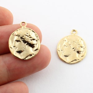 24k Shine Gold Plated Greek Coins , Antique Greek Coins , Medallion ,Gold Plated Charms ,Charms Pendant. Necklace Findings , 18x22 mm-GLD-63