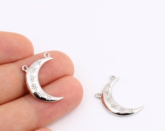 1 Pcs Silver Plated Moon Charms , Pave Moon Charms , Cz Pave Moon , Moon Necklace , 6x23 mm, ZRK-40
