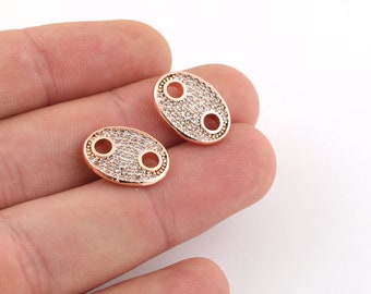 1 Pcs 12x17mm Rose Gold Plated Cz Pave Connector Charms ,Micro Pave Pendant, Pave Charms, 2 Hole Charms, Cubic Zirconia Charms, ZRK-687
