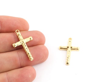 19x31mm 24k Glänzender Vergoldeter Kreuz Charm,Kreuz Halskette,Vergoldeter Jesus Anhänger,Kreuz Fundstücke,Religiöses Themen,Religiöses Symbol,GLD-1012