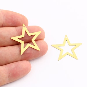 20 Pcs Raw Brass Star Charms ,Raw Brass Star Charms with 1 Loop , Necklace Charms , Necklace Pendant , 27x29 mm,DS-RW-303