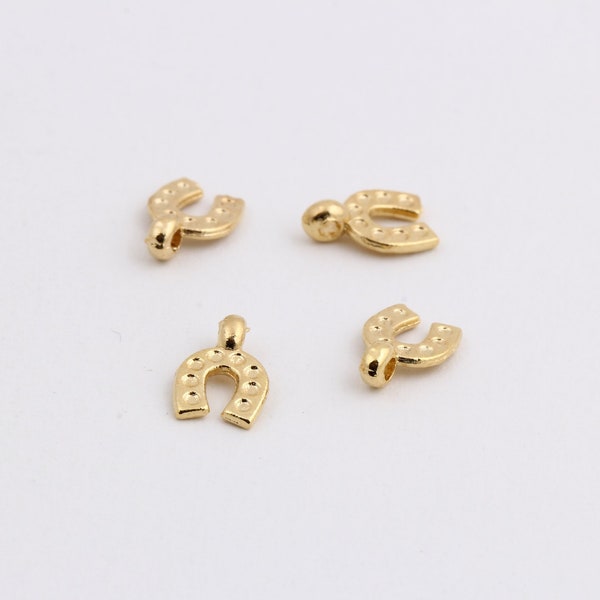 Gold Plated Horseshoe , 12 Pcs 24k Shiny Gold Plated Horseshoe Charms-6x9mm - Horseshoe Pendant, Gold Plated Findings, GLD-149