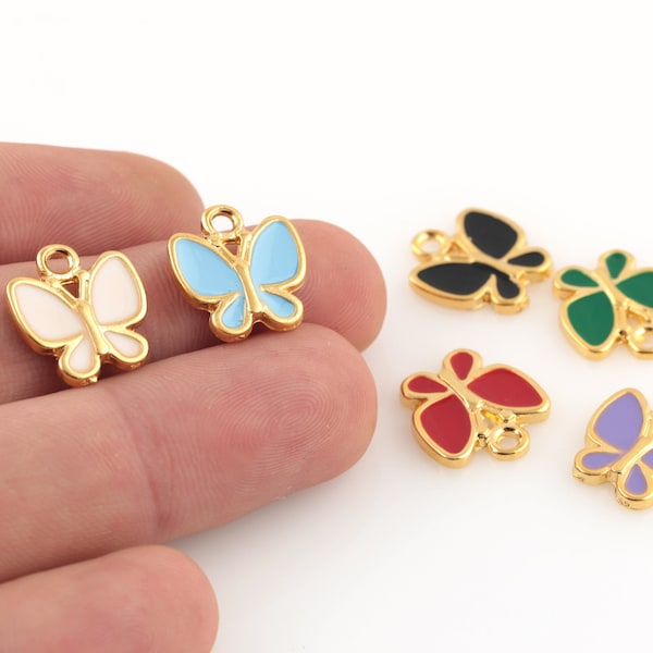 13x19mm 24k Shiny Gold Plated Enamel Butterfly Charm, Enamel Butterfly Necklace Charms , Enamel Animal Charms, Gold Plated Pendant, GLD-1417