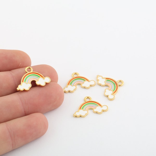 1 Pcs 15x22mm 24k Shiny Gold Plated Rainbow Charms, Enameled Rainbow Charms, Enamel Rainbow Pendant , Rainbow Necklace Charms, GLD-903