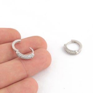 1 Pair 15mm Rhodium Plated Cz Round Earring, Cz Round Hoops, Rhodium plated Cz Earrings, Earring Findings, Round Hoops, EAR-383