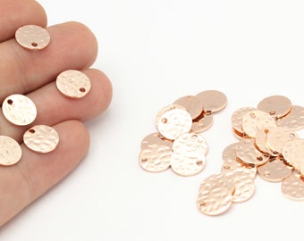 12 Pcs RoseGold Plated  Charms , Round Hammered, Necklace Pendant , Round Pendant , Necklace Charms 1 Holes , 10 mm-RSGLD-285