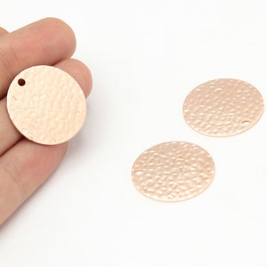 2 Stk RoseGold vergoldet Charms, Runde gehämmert, Halskette Anhänger, Runde Anhänger, Halskette Charms 1 Löcher, 25 mm-RSGLD-287