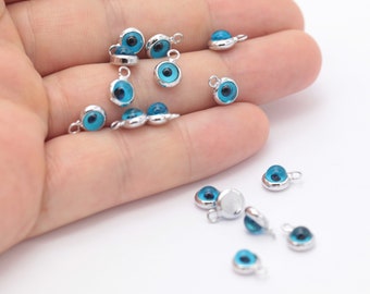 Silver Plated Eye Pendant,Evil eye charm, Silver evil eye pendant, evil eye pendant, glass evil eye charms ( 7X10mm ) SLVR-129