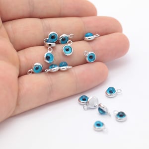 Silver Plated Eye Pendant,Evil eye charm, Silver evil eye pendant, evil eye pendant, glass evil eye charms ( 7X10mm ) SLVR-129