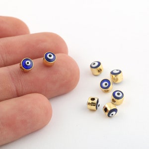 24k Shiny Gold Plated Eye Spacer Beads, enameled Evil eye charm, gold evil eye pendant, evil eye, enameled evil eye charms ( 5 mm) GLD-1057