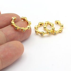 15 mm 24k błyszczące złote mikrokolczyki do uszu, kolczyki z białymi kamieniami, malutkie pozłacane kolczyki, delikatne kolczyki do uszu, delikatne kolczyki EAR-246