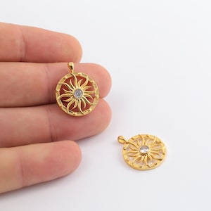 24k Gold Plated Sun Charm, CZ Pave Sun Charm for Jewelry Making, Celestial Gold Sun Pendant, Zirconia Sun Charm, Necklace ZRK-959
