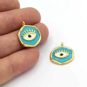 24k Shiny Gold Plated Evil Eye , Eye Necklace, Evil Eye Pendant, Eye Jewelry, Evil Eye Charms, ( 18x21mm) GLD-589