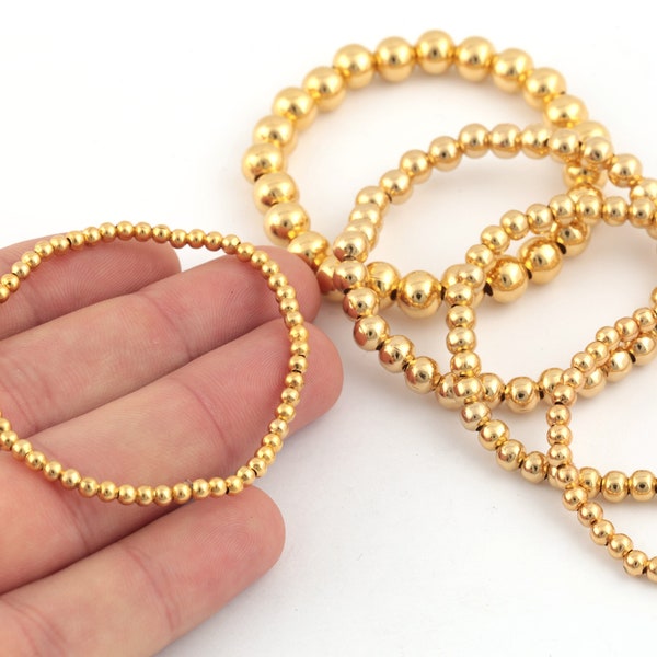 24k Shiny Gold Plated 3-4-5-6-8mm Ball Bracelet, Gold Plated Filled Bracelet, Unisex Bracelet, Gold Plated In line Bracelet, GLD-1321