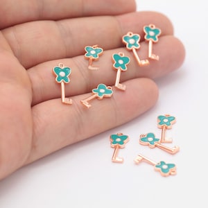 1 pcs Rose Gold Plated Key Charms,Key Pendant, Rose Gold Key Charm, Necklace Key Charm ( 7.5x17mm ) RSGLD-194