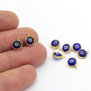 7 mm 24k Shiny Gold Evil Eye Beads, Enamel Evil Eye Charms, Bracelet Connector, Evil Eye Bracelet, Evil Eye Spacer Beads, Charms GLD-645