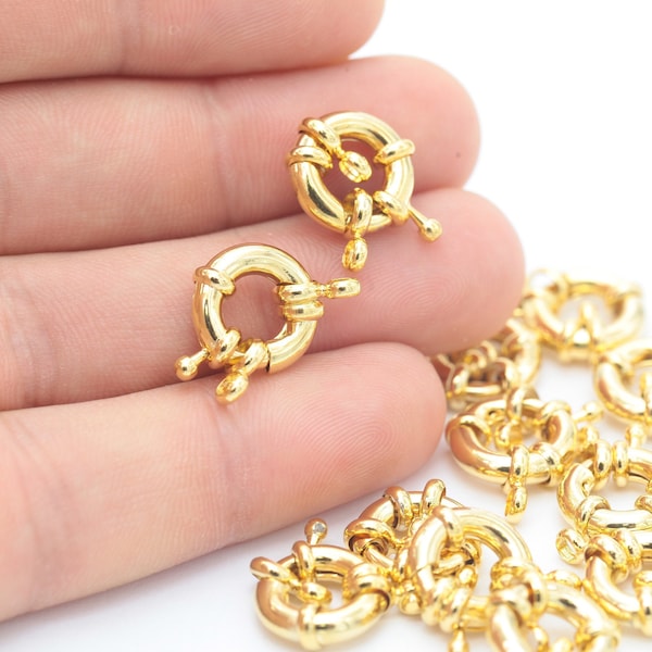 13mm 24k Shiny Gold Spring Clasp, Round Gold Clasp, Spring Clasp, High Quality Clasp, Lobster Clasp GLD-1197