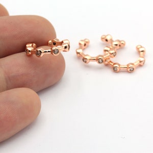 15mm Rose Gold vergoldet Micro Pave Ohr Manschetten, weißer Stein Creolen, kleine Rose vergoldet Ohrring, zierliche Ohr Manschetten, zierliche Reifen EAR-249