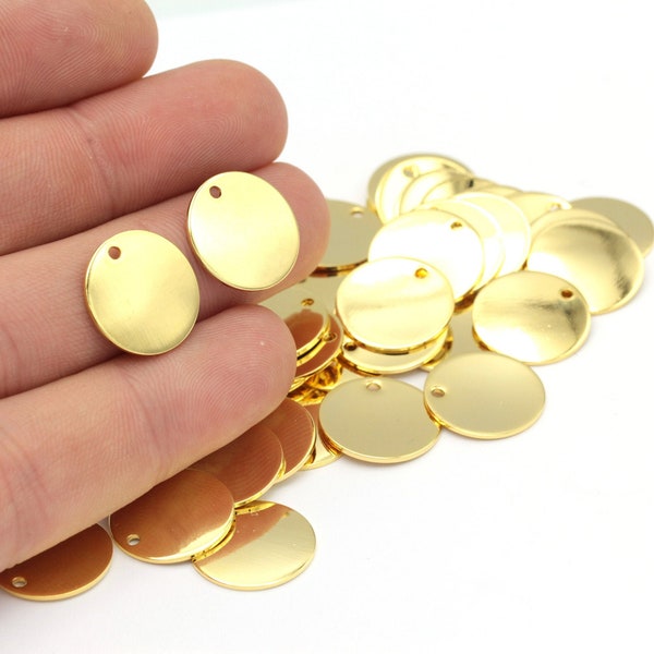 10 Pcs 16mm 24k Gold Plated Round Charms , Round Disc - Gold Plated Coins- GLD-641