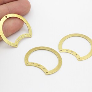 Brass Moon Charm, Raw Brass Moon Charms With 6 Holes,Textured Pendant, Stamping Blanks ,  ( 35x32mm ) 6  Pcs, DS-RW-378