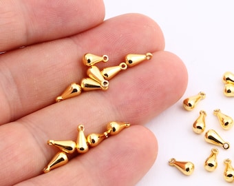 12 stuks 4x8mm 24k glanzende gouden drop charms, mini drop hanger, drop charms, drop-GLD-21