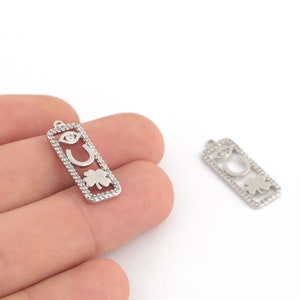 1 Pcs 9x26mm CZ Micro Pave Rhodium Plated Lucky Pendant, Rhodium Plated Lucky Charms, Medallion, Charms, CZ Lucky Charms, ZRK-790