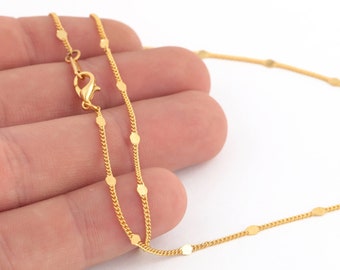 Cadena de collar listo-16 "-17"-18"-20"-22"-25" 24k Chapado en oro brillante chapado en oro Cadenas, 1.5 x 2 mm Cadenas soldadas, Cadenas de cable,