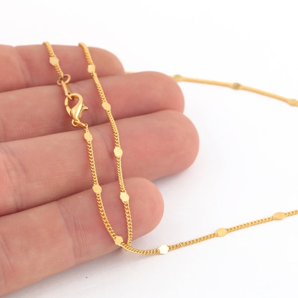 Ready Necklace Chain-16"-17"-18"-20"-22"-25" 24k Gold Plated Shiny Gold Plated Bar Chains , 1.5 x 2mm Soldered Chains ,Cable Chains,