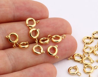 10 Pcs 24k Shiny Gold Plated Round Spring Clasp ,Brass Round Clasp , Shiny Gold Plated Lobster , 6  mm GLD-1199