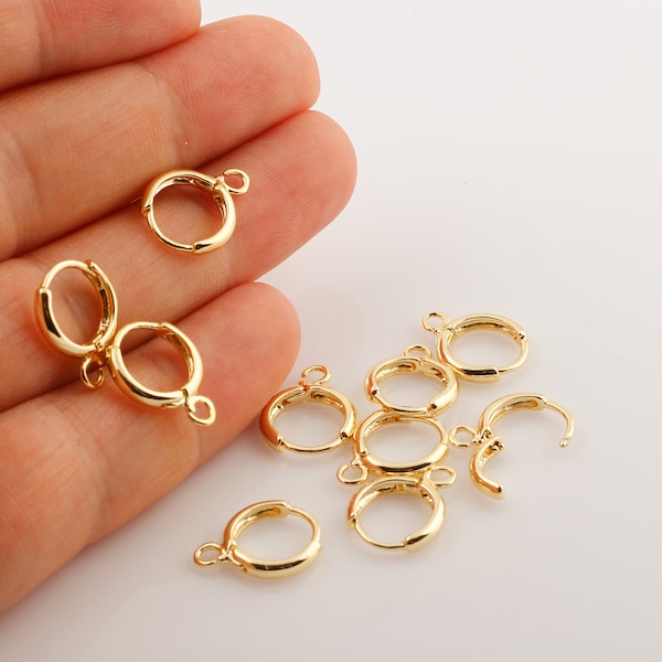 2 Pcs 24k Shiny Gold Plated Earring Findings, plain Leverback Findings 12x15mm EAR-1
