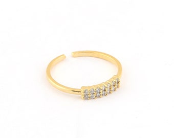 Anillo de micro pavimento chapado en oro brillante de 24k, anillo ajustable, anillo de micro pavimento ajustable, regalo para sus anillos, anillos de pareja, anillos CZ, DSR-95
