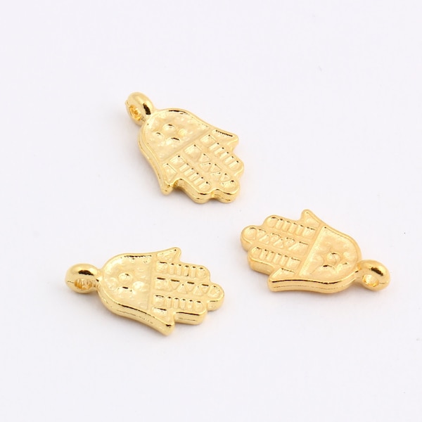 Gold Hamsa Charms ,8.5x13mm 24k Shiny Gold Hamsa Charm, Gold Hamsa Jewelry Findings, Gold Plated Hamsa Pendant-GLD-151