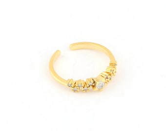Anillo de micro pavimento chapado en oro brillante de 24k, anillo ajustable, anillo de micro pavimento ajustable, regalo para sus anillos, anillos de pareja, anillos CZ, DSR-89