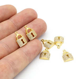 24k Shiny Gold Padlock Charms, Mini Lock Charms, Padlock Pendant, Lock Charm, Lock Pendant, Padlock Necklace, Charms ( 10x15mm) ZRK-319