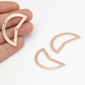 2 Pcs RoseGold Plated Moon Charms , Moon Hammered , Necklace Pendant , Moon Pendant , Necklace Charms 2 Holes , 38x18 mm-RSGLD-257