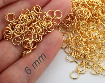 50 Pcs 6mm Jump Rings , Tiny Jump Ring Connectors , Connecteur plaqué or , Gold Plated Findings , 24k Gold Plaquéd-GLD-8