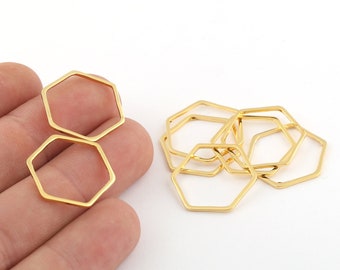 20 mm Honeycomb charms, 6 Pcs ring, 24k Shiny Gold Plated Hexagon Pendant, Circle Connector, hexagon Charm, Gold Plated Hoops, GLD-805