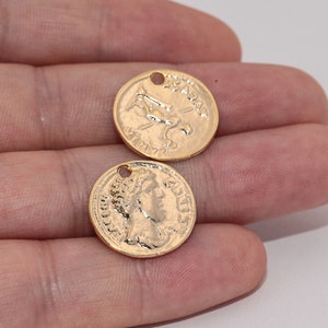 Griechische Münzen, 24k vergoldete griechische Münzen, griechische Münzen Charms, Münzen Medaillons, Münzen Charms (18 mm) - GLD-253