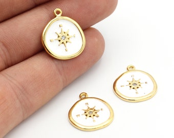 Compass Charms , 1 Pcs 24k Gold Plated Charms ,colorful compass pendant findings , ( 18x21 mm ) GLD-408
