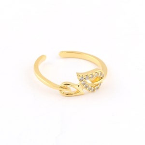 24k Shiny Gold Plated Micro Pave Leaf Ring,Adjustable Ring,Adjustable Micro Pave Ring ,Gift For Her Rings,Couple Rings, CZ Rings, DSR-101
