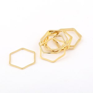 25 mm honingraat bedels, 6 stuks ring, 24k glanzend vergulde zeshoekige hanger, cirkel connector, zeshoekige charme, vergulde hoepels, GLD-806