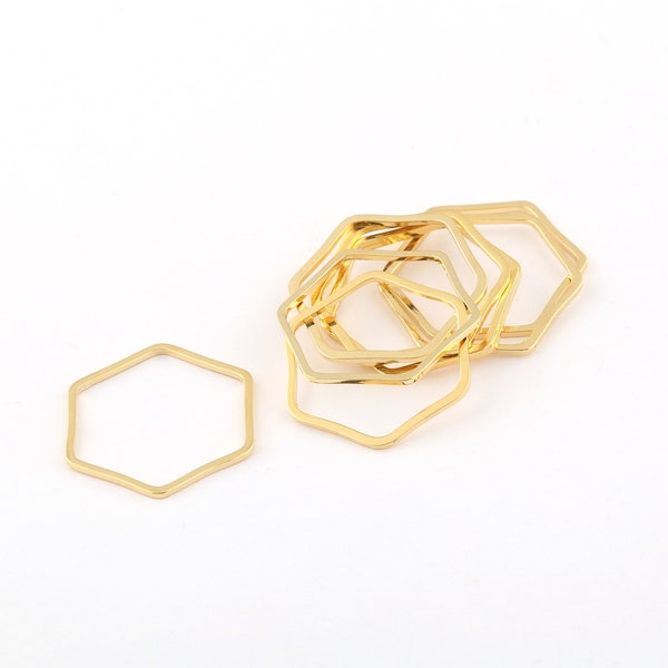 25 mm Honeycomb charms, 6 Pcs ring, 24k Shiny Gold Plated Hexagon Pendant, Circle Connector, hexagon Charm, Gold Plated Hoops, GLD-806