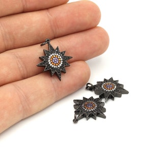 1 Pcs Black Plated Star Pendant ,Zircon Charms ,Zircon Star Charms, Geometric Necklace Charms ( 21x24mm ) ZRK-239