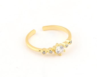 Anillo de micro pavimento chapado en oro brillante de 24k, anillo ajustable, anillo de micro pavimento ajustable, regalo para sus anillos, anillos de pareja, anillos CZ, DSR-97