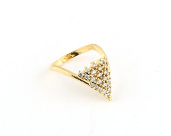 Anillo triangular de micro pavimento chapado en oro brillante de 24k, anillo ajustable, anillo de micro pavimento ajustable, regalo para sus anillos, anillos de pareja, anillos CZ, DSR-87